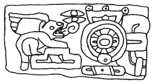 Image: 2.9. Ñuiñe relief: Lord Jaguar ‘Speaking Flints,’ that is, ‘Roaring Jaguar’ or rather ‘Great and Eloquent Speaker,’ climbing the mountain, that is, taking possession of the realm (Tequixtepec Stone 19; drawing by Ivan Rivera).