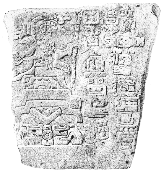 Image: 2.8. The jaguar ruler on Stele 1 of the South Platform of Monte Albán (Caso & Bernal 1952).