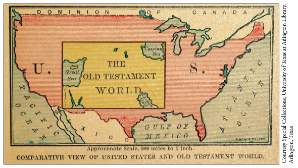 Image: Fig. 1-2. Published by Rand McNally in 1884, this “Comparative View of United States and Old Testament World” superimposed the Near East upon portions of the American Great Plains and Southwest.