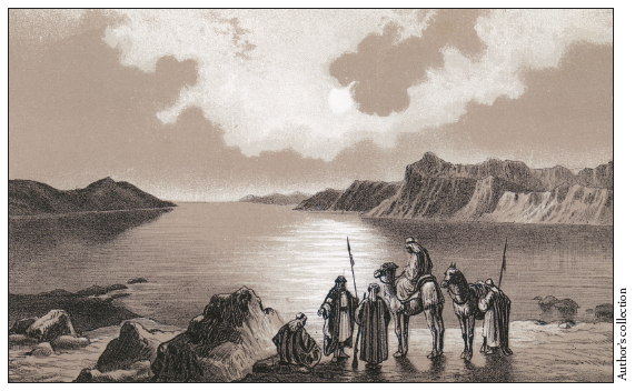 Image: Fig. 3-6. As seen in this evocative lithograph, ca. 1900, the Dead Sea was commonly illustrated in European and American travel guidebooks of the Near East.