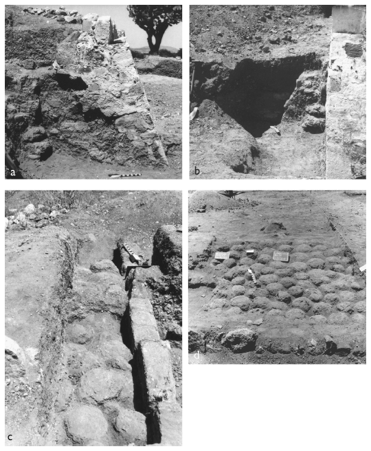 Image: 9.4. Purposeful termination of the north wall of Mound 195 and fill of hemispherical adobes in Mounds 195 and 190