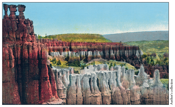 Image: Fig. 3-11. The Temple of Osiris in Bryce Canyon National Park, Utah, uses the name of an ancient Egyptian ruin to characterize a natural feature in the landscape. Colortone postcard by the Deseret Book Company of Salt Lake City, ca. 1930.