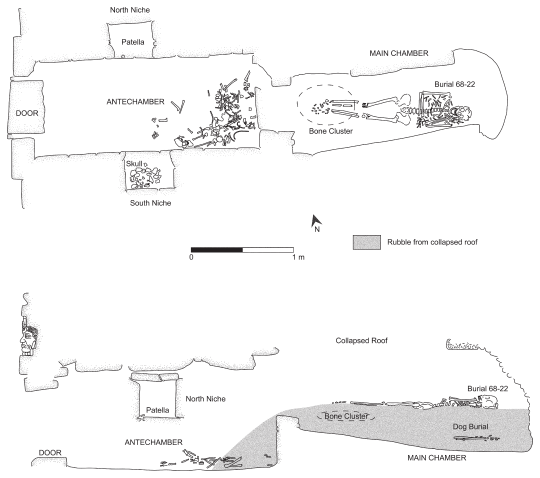 Image: 7.2. Plan and profile of the Tomb 6 skeletal remains (redrawn from Mogor 1968)