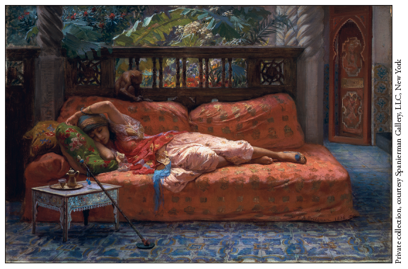 Image: Fig. 1-6. Painted by American artist Frederick Arthur Bridgman, The Siesta (1878) builds on the French tradition of depicting a sensuous Middle Eastern odalisque reclining in an exotic setting.