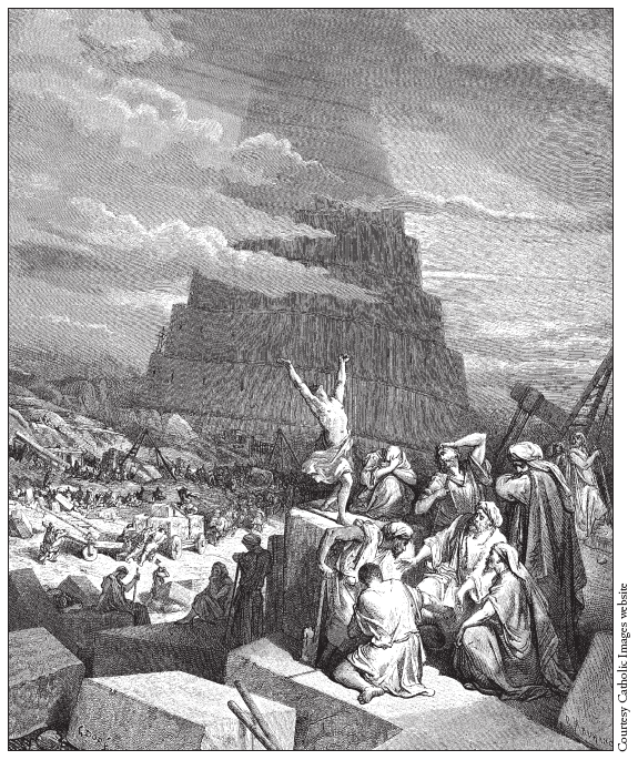 Image: Fig. 3-8. Gustave Doré’s dramatic painting The Confusion of Tongues (1865–1866) builds on the venerable European artistic tradition of rendering the Tower of Babel as a conical spire with an inclined stairway.