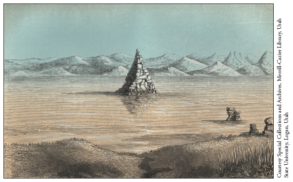 Image: Fig. I-1. Pyramid Lake, illustrated in Emanuel Henri Domenech’s Seven Years’ Residence in the Great Deserts of North America (1860).