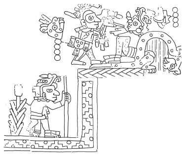 Image: 7.6. Lord 4 Wind goes to Tollan-Cholollan and receives the nose ornament (Codex Ñuu Tnoo–Ndisi Nuu, 34-II/I).