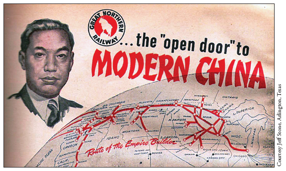 Image: Fig. 10-3. In a 1946 advertisement that appeared in Newsweek magazine, the Great Northern Railway used a map of its system as the “Open Door to Modern China.”