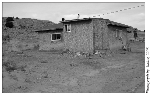 Image: Driving up to John Sandoval’s home. Like many Navajos, John lives in a small dwelling in a compound that has homes of his extended family nearby.