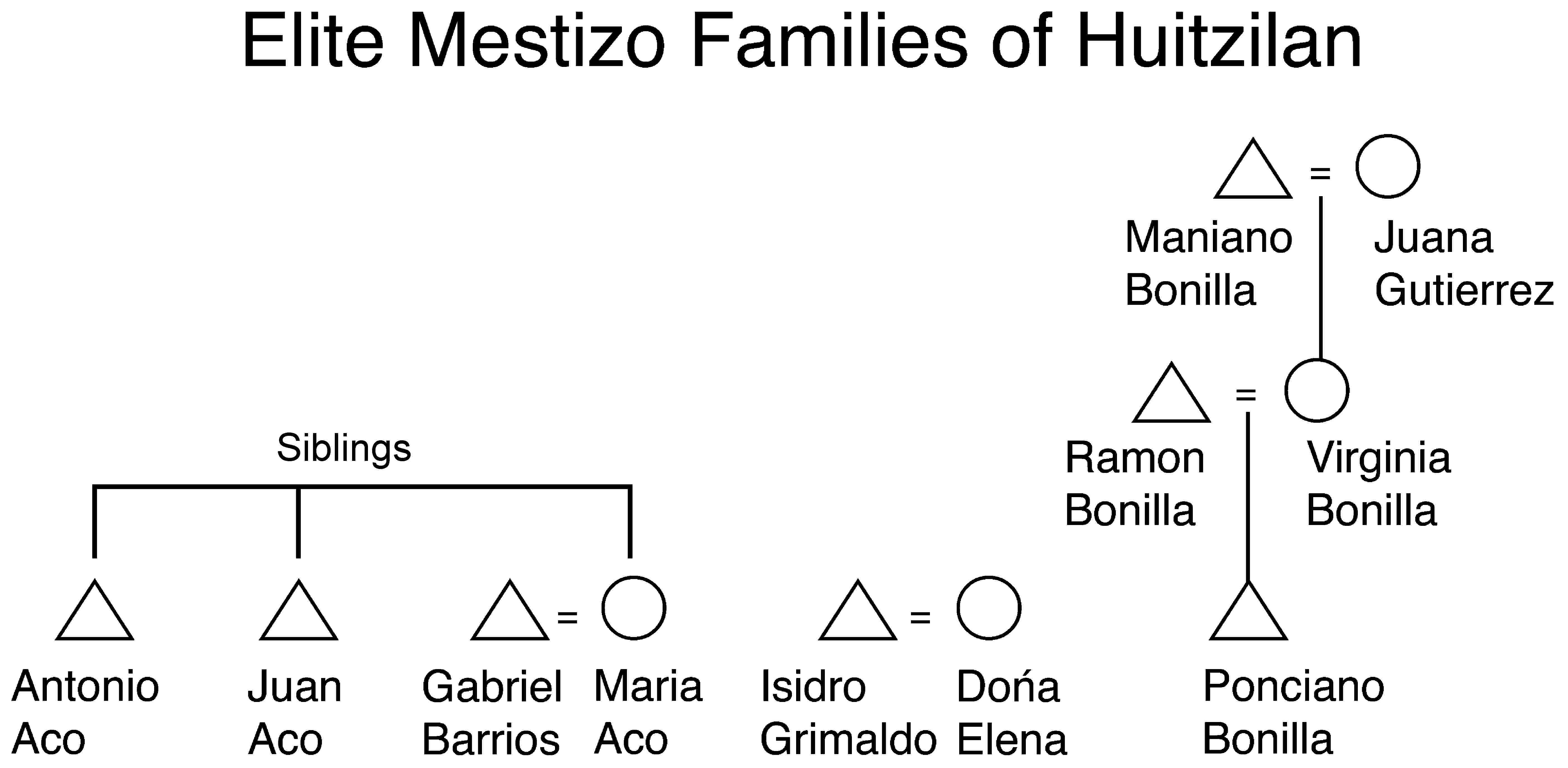 Figure 2.1. Kinship ties among elite Mestizo families in Huitzilan.