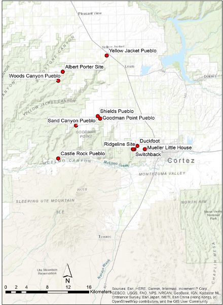 This map shows locations of sites and their lithic assemblages used in this study