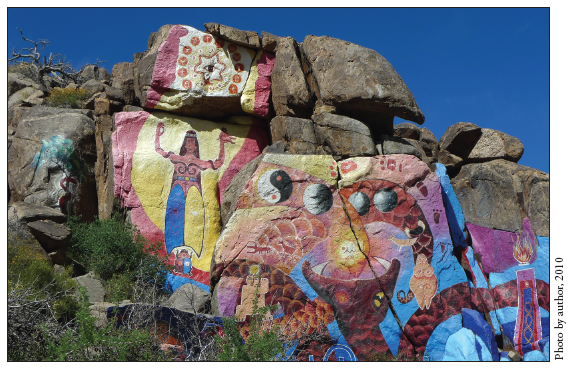 Image: Fig. 8-10a. Roy Purcell’s stunning Chloride Murals near Chloride, Arizona, offer a remarkable vision of Oriental symbolism in the American West.