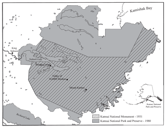 Image: Katmai National Monument/Park and Preserve, 1931 and 1980. Courtesy Jason Geck