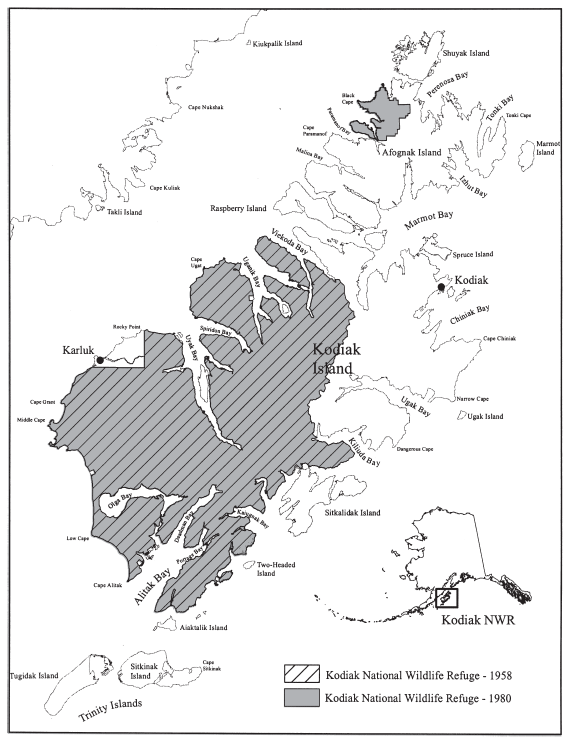 Image: Kodiak National Wildlife Refuge, 1958 and 1980. Courtesy Jason Geck