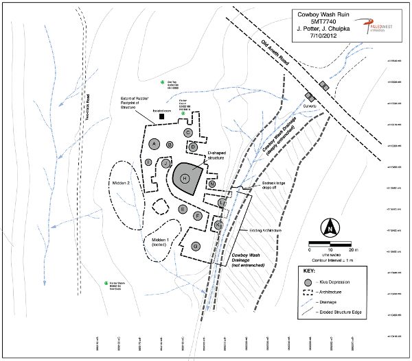 Black and white plan map of Cowboy Wash Pueblo