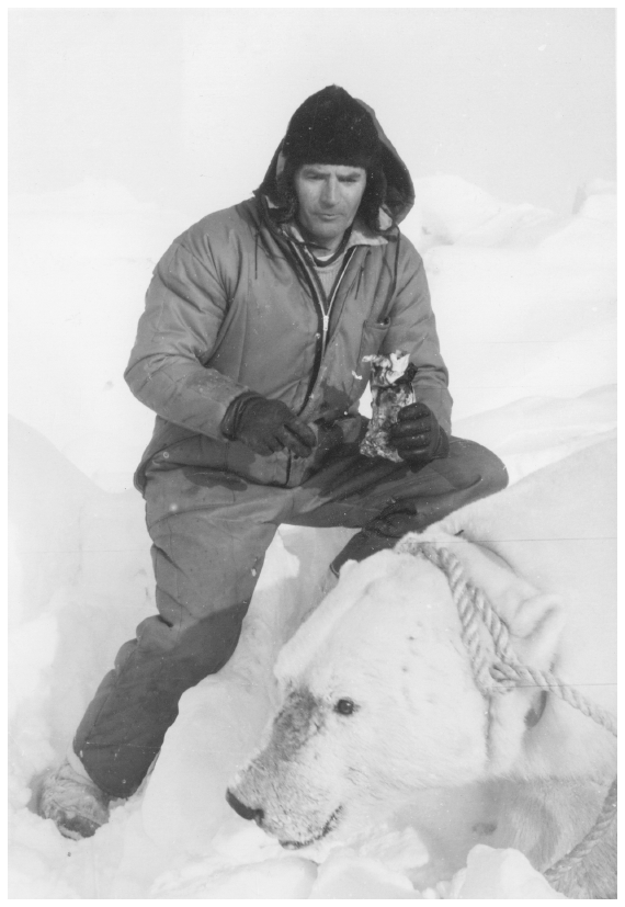 Image: Jim Brooks conducting polar bear research, Chukchi Sea northwest of Cape Lisburne, 1971. Courtesy Jim Brooks. Trained in a modern ecological perspective, Brooks headed the game division of the new Alaska Department of Fish and Game.