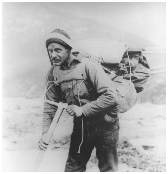 Image: Belmore Browne in climbing gear. Portrait file PCA 01-3441, Alaska State Library. Browne nearly succeeded in being the first person to climb Mt. McKinley and assisted the formation of Mt. McKinley National Park.