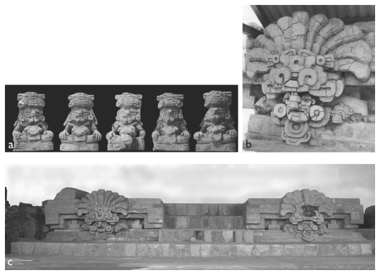 Image: 5.3. Cociyo urns from Tomb 2 and Cociyo busts from Mound 190 (photo a after Paddock, Mogor, and Lind 1968:fig. 2)