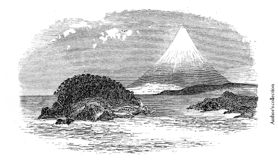 Image: Fig. 7-4. In his popular book Across America and Asia (1870), geologist Raphael Pumpelly illustrated “Inosima and Mount Fusiyama from a Japanese sketch.”