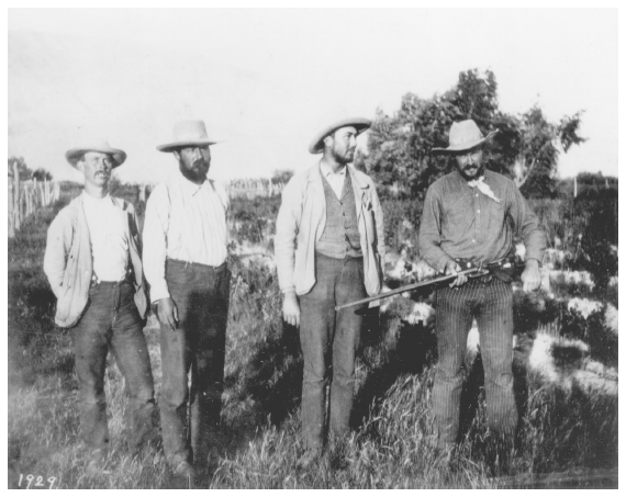 Image: U.S. Bureau of Biological Survey officials (left to right): Vernon Bailey, C. Hart Merriam, Theodore S. Palmer, and Albert K. Fisher at Lone Pine, California, June 13, 1891, after Death Valley expedition. Bancroft Library, University of California at Berkeley. The BBS, forerunner of the U.S. Fish and Wildlife Service, initiated federal wildlife management.