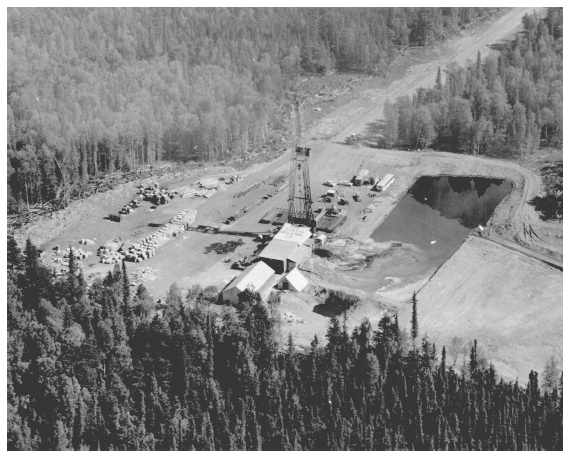 Image: Arco discovery well, Swanson River field, Kenai National Moose Range, late 1950s. B87.43.2, Anchorage Museum of History and Art. This well triggered an oil boom that helped bring statehood and economic development to Alaska. It and more than 100 others, plus 1,500 miles of roads and trails, disrupted the ecology of the refuge.