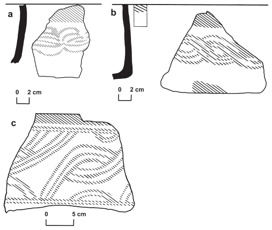 Image: FIGURE 8.4 Additional comparisons of the “braid design” on Late/Terminal Classic (a, b; red-on-natural) and Roble phase vessels (c; red-on-white)