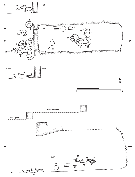 Image: 9.19. Plan and profiles of Tomb 1 contents