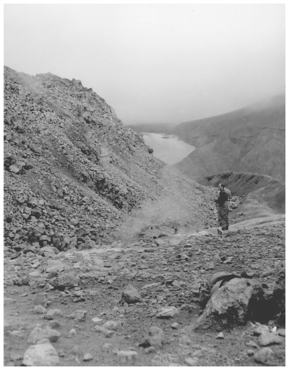 Image: Victor Cahalane at base of Novarupta, August 1954. By George Schaller. RG 79G Box 9, National Archives at College Park. National Park Service chief biologist Cahalane and others surveyed Katmai National Monument in the 1950s and fought successfully to include wilderness preservation in the monument’s purpose.