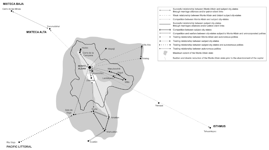 Image: 10.2. Hypothetical model of the political collapse of the Xoo phase Monte Albán state (ca. 850 CE)