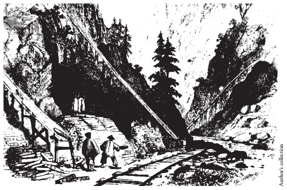 Image: Fig. 5-2. In Wood Shoots in the Sierra, Chinese workers supply wooden ties to the Central Pacific Railroad they helped build through the mountains. Source: Frank Leslie’s Illustrated Newspaper, 1868.