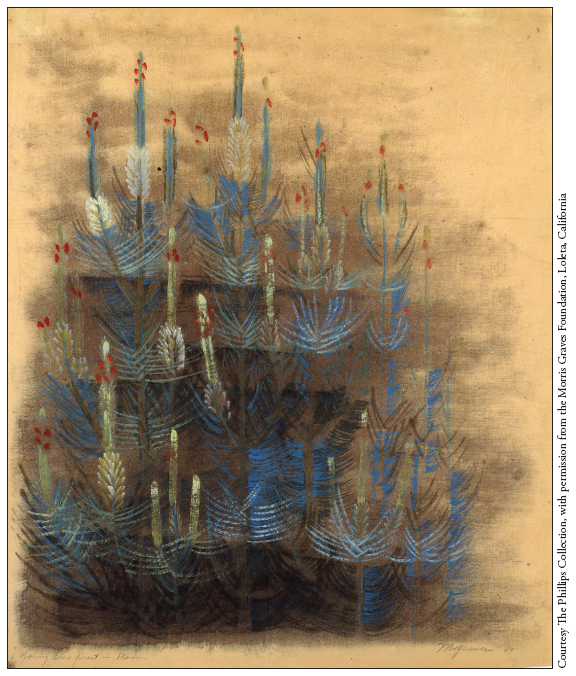 Image: Fig. 9-8. Morris Graves’s painting Young Pine Forest in Bloom (1947) uses Asian techniques to depict a Pacific Northwest landscape.