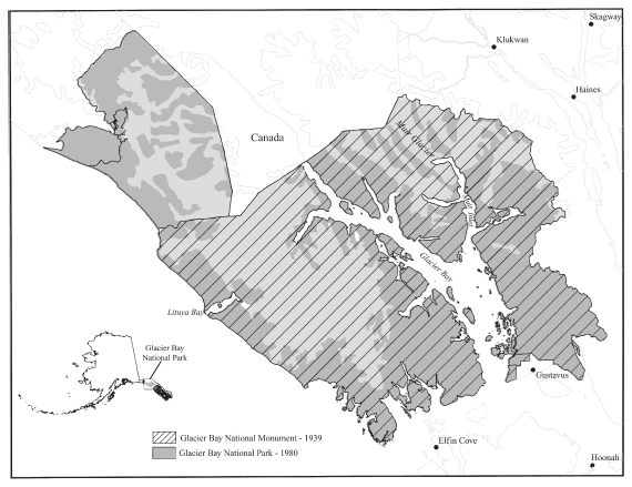 Image: Glacier Bay National Monument/Park and Preserve, 1939 and 1980. Courtesy Jason Geck.
