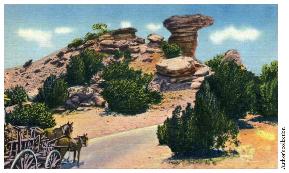 Image: Fig. 8-7. Postcard of New Mexico’s Camel Rock (ca. 1930) uses an ox cart and a unique geological feature to suggest another (earlier) time and another (distant) place.